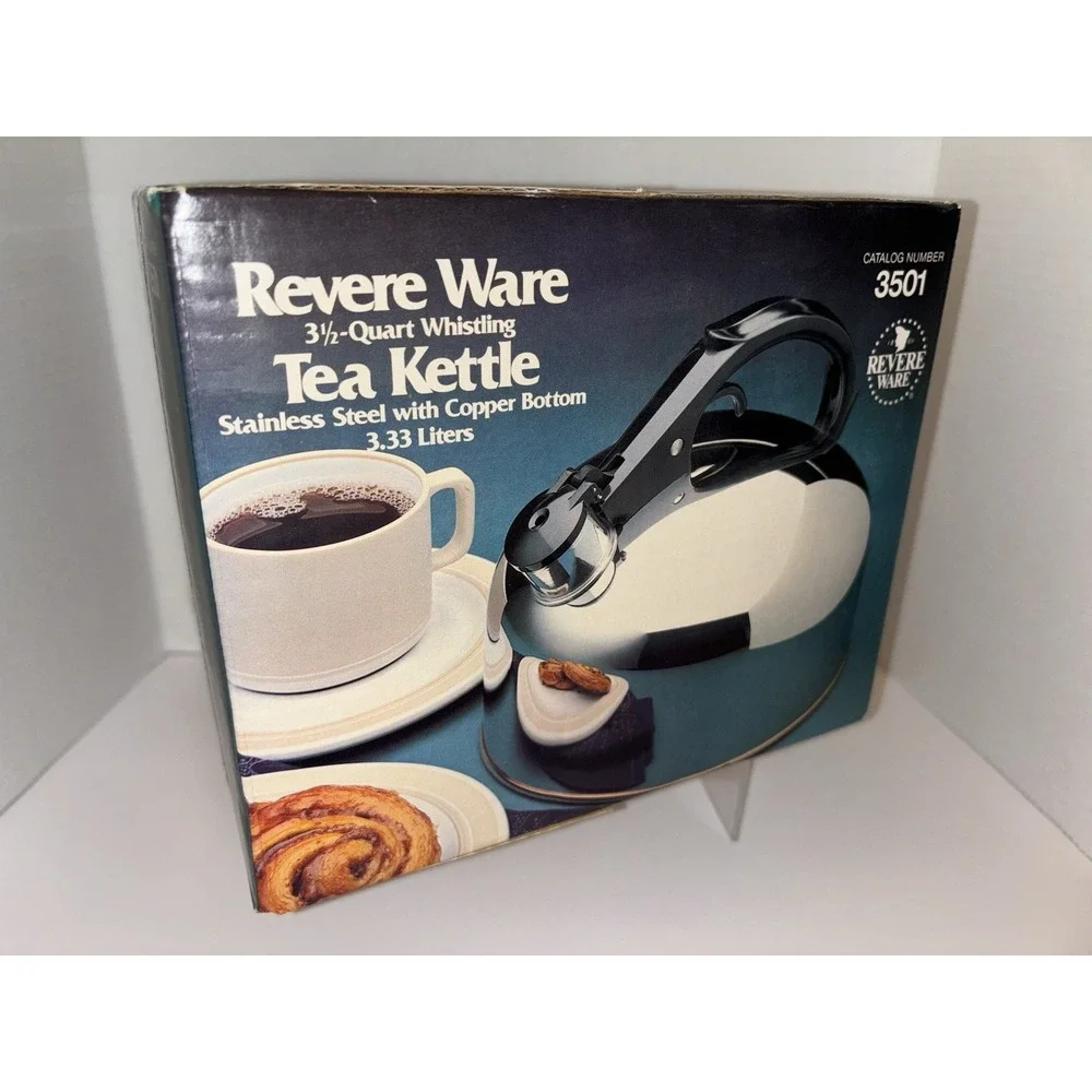 Revere Ware Tea Kettle Pot 3.5 Qt. 3501 NIB NOS Stainless Copper Whistling